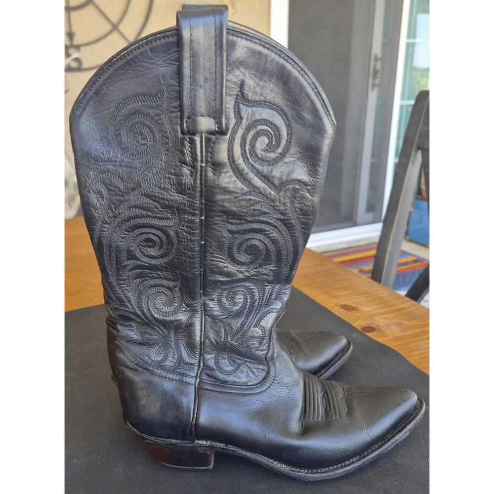 Luxurious Vintage Tony Lama Cowgirl Boots Women 6.5 Black Leather Made In Mexico
